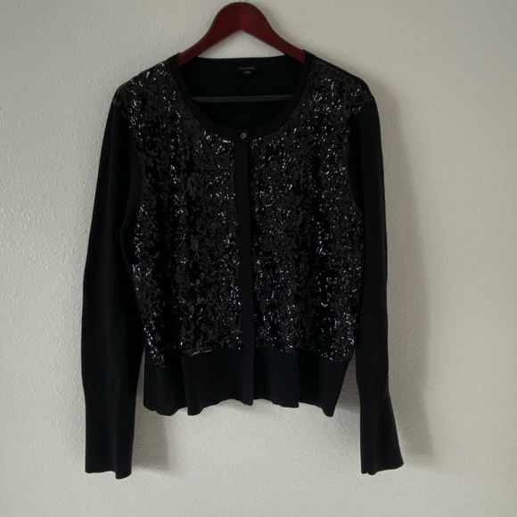 TALBOTS BLACK SEQUINED CARDIGAN WOMENS SIZE XL - Picture 2 of 7